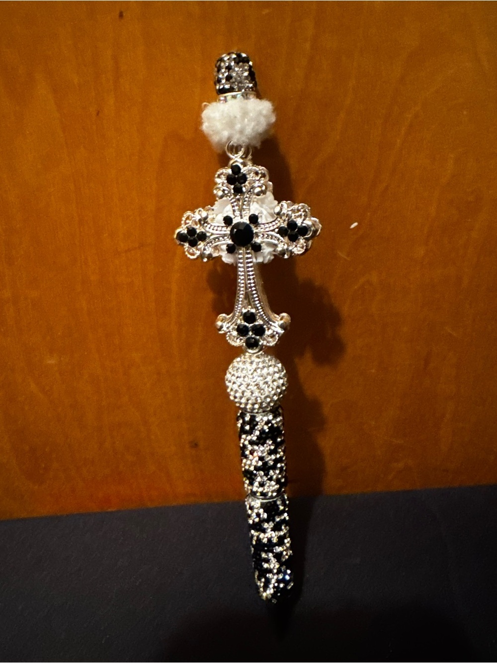 Decorative Black & Silver Beaded Cross Pen - Home Office Arts & Crafts